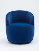 Velvet Fabric Swivel Accent Armchair Barrel Chair With Black Powder Coating Metal Ring; Blue