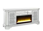 ACME Noralie TV STAND W/FIREPLACE Mirrored & Faux Diamonds LV00520