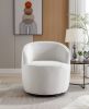 Velvet Fabric Swivel Accent Armchair Barrel Chair With Black Powder Coating Metal Ring; White