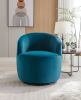 Velvet Fabric Swivel Accent Armchair Barrel Chair With Black Powder Coating Metal Ring; Teal