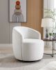 Velvet Fabric Swivel Accent Armchair Barrel Chair With Black Powder Coating Metal Ring; White