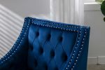 Velvet Accent Chair; Modern and Cozy Sofa Chair with Wood Legs; Tufted Accent Armchair for Living Room/Bedroom/Office/Guest Room; SAPPHIREBLUE