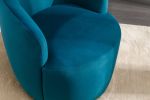 Velvet Fabric Swivel Accent Armchair Barrel Chair With Black Powder Coating Metal Ring; Teal