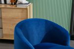 Velvet Fabric Swivel Accent Armchair Barrel Chair With Black Powder Coating Metal Ring; Blue