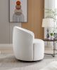 Velvet Fabric Swivel Accent Armchair Barrel Chair With Black Powder Coating Metal Ring; White