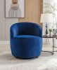 Velvet Fabric Swivel Accent Armchair Barrel Chair With Black Powder Coating Metal Ring; Blue