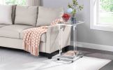 W82153573 Chrome Glass Side Table; Acrylic End Table; Glass Top C Shape Square Table with Metal Base for Living Room; Bedroom; Balcony Home and Office