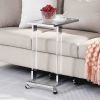 W82153573 Chrome Glass Side Table; Acrylic End Table; Glass Top C Shape Square Table with Metal Base for Living Room; Bedroom; Balcony Home and Office