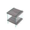 17.72" Sleek and Sturdy Tempered Glass Leg Side Table with Dual MDF Shelves; Modern nightstand end table for living roon; bedroom; transparent/brown