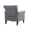 Mid-Century Modern Accent Chair; Linen Armchair w/Tufted Back/Wood Legs; Upholstered Lounge Arm Chair Single Sofa for Living Room Bedroom; Gray