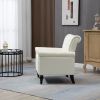 Mid-Century Modern Accent Chair; Linen Armchair w/Tufted Back/Wood Legs; Upholstered Lounge Arm Chair Single Sofa for Living Room Bedroom; Beige