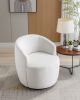 Velvet Fabric Swivel Accent Armchair Barrel Chair With Black Powder Coating Metal Ring; White