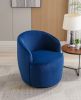 Velvet Fabric Swivel Accent Armchair Barrel Chair With Black Powder Coating Metal Ring; Blue