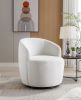 Velvet Fabric Swivel Accent Armchair Barrel Chair With Black Powder Coating Metal Ring; White