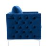 Modern Velvet Armchair Tufted Button Accent Chair Club Chair with Steel Legs for Living Room Bedroom; Navy