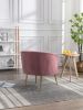 Velvet Armchair Accent Tub Barrel Chair With Gold Metal Legs; Dark Pink