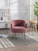 Velvet Armchair Accent Tub Barrel Chair With Gold Metal Legs; Dark Pink