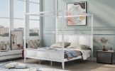 King Size Canopy Platform Bed with Headboard and Footboard,With Slat Support Leg,White