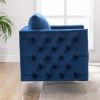 Modern Velvet Armchair Tufted Button Accent Chair Club Chair with Steel Legs for Living Room Bedroom; Navy