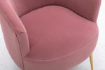 Velvet Armchair Accent Tub Barrel Chair With Gold Metal Legs; Dark Pink