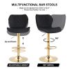 Black Velvet Adjustable Swivel Bar Stools Set Of 2 Modern Counter Height Barstools With Golden Color Base