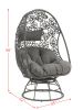 Hikre Patio Lounge Chair &amp; Side Table; Clear Glass; Charcaol Fabric &amp; Black Wicker 45113