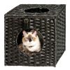 Rattan Cat Litter; Cat Bed with Rattan Ball and Cushion; Black