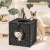 Rattan Cat Litter; Cat Bed with Rattan Ball and Cushion; Black