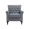 Mid-Century Modern Accent Chair; Linen Armchair w/Tufted Back/Wood Legs; Upholstered Lounge Arm Chair Single Sofa for Living Room Bedroom; Gray