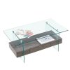 37.8" Tempered Glass Coffee table with Dual Shelves and MDF Drawer; Tea Table for living roon; bedroom; transparent/brown