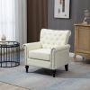 Mid-Century Modern Accent Chair; Linen Armchair w/Tufted Back/Wood Legs; Upholstered Lounge Arm Chair Single Sofa for Living Room Bedroom; Beige