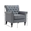 Mid-Century Modern Accent Chair; Linen Armchair w/Tufted Back/Wood Legs; Upholstered Lounge Arm Chair Single Sofa for Living Room Bedroom; Gray