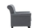 Mid-Century Modern Accent Chair; Linen Armchair w/Tufted Back/Wood Legs; Upholstered Lounge Arm Chair Single Sofa for Living Room Bedroom; Gray