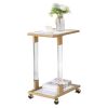 W82153574 Golden Side Table; Acrylic Sofa Table; Glass Top C Shape Square Table with Metal Base for Living Room; Bedroom; Balcony Home and Office