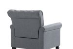 Mid-Century Modern Accent Chair; Linen Armchair w/Tufted Back/Wood Legs; Upholstered Lounge Arm Chair Single Sofa for Living Room Bedroom; Gray