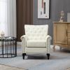 Mid-Century Modern Accent Chair; Linen Armchair w/Tufted Back/Wood Legs; Upholstered Lounge Arm Chair Single Sofa for Living Room Bedroom; Beige