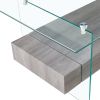 37.8" Tempered Glass Coffee table with Dual Shelves and MDF Drawer; Tea Table for living roon; bedroom; transparent/brown