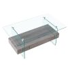 37.8" Tempered Glass Coffee table with Dual Shelves and MDF Drawer; Tea Table for living roon; bedroom; transparent/brown