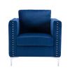 Modern Velvet Armchair Tufted Button Accent Chair Club Chair with Steel Legs for Living Room Bedroom; Navy