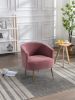 Velvet Armchair Accent Tub Barrel Chair With Gold Metal Legs; Dark Pink