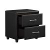 Contemporary Durable Black Faux Leather Covering 1pc Nightstand of Drawers Silver Tone Bar Pulls Stylish Furniture