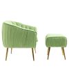 Velvet Accent Chair with Ottoman; Modern Tufted Barrel Chair Ottoman Set for Living Room Bedroom; Golden Finished; Grass Green