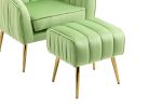 Velvet Accent Chair with Ottoman; Modern Tufted Barrel Chair Ottoman Set for Living Room Bedroom; Golden Finished; Grass Green