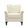 Mid-Century Modern Accent Chair; Linen Armchair w/Tufted Back/Wood Legs; Upholstered Lounge Arm Chair Single Sofa for Living Room Bedroom; Beige