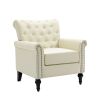 Mid-Century Modern Accent Chair; Linen Armchair w/Tufted Back/Wood Legs; Upholstered Lounge Arm Chair Single Sofa for Living Room Bedroom; Beige