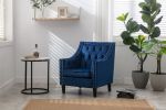 Velvet Accent Chair; Modern and Cozy Sofa Chair with Wood Legs; Tufted Accent Armchair for Living Room/Bedroom/Office/Guest Room; SAPPHIREBLUE