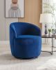 Velvet Fabric Swivel Accent Armchair Barrel Chair With Black Powder Coating Metal Ring; Blue