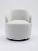 Velvet Fabric Swivel Accent Armchair Barrel Chair With Black Powder Coating Metal Ring; White