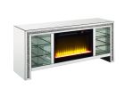 ACME Noralie TV STAND W/FIREPLACE & LED Mirrored & Faux Diamonds LV00317