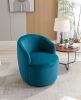 Velvet Fabric Swivel Accent Armchair Barrel Chair With Black Powder Coating Metal Ring; Teal